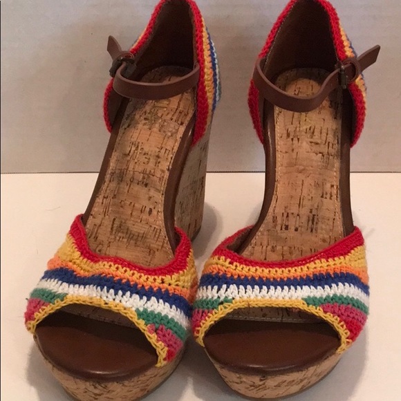 Mia Shoes - MIA RAINBOW MACRAME HOLLY PEEP TOE   WEDGE 6.5M